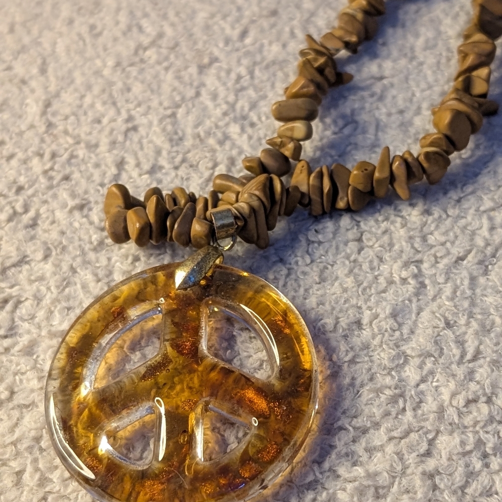 Murano Amber Peace Pendant Necklace